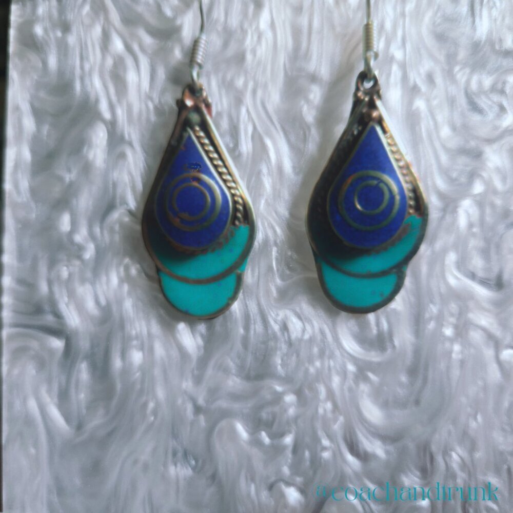 ARTISAN Lapis Lazuli Turquoise Silver Tear Drop French Hook Earrings - Picture 4 of 4